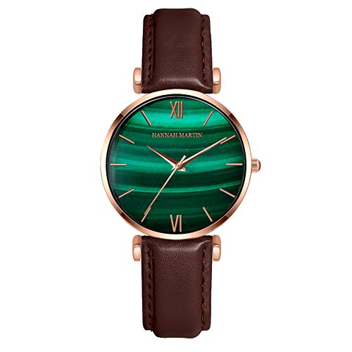 Preisvergleich Produktbild Hannah Martin Damen Quarzuhr mit verlaufendem pfauengrünem Zifferblatt Analoganzeige mit Edelstahl- / Lederband (Brown)