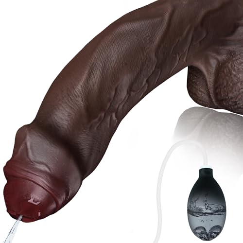 9.65 Squirting BBC Dildo Ejaculating Big Black Dildo Huge Uncut Ejaculating Toy Made from Soft Dual Density Silicone XL Realistic Dildos Foreskin Cock with Suction Cup Adult Sex Toys for Women Men