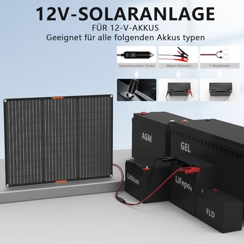 MHPOWOS Solar-Panel 50W 12V Solar-Autobatterie-Ladegerät Maintainer Portable Waterproof Power Solar Trickle Charger für Auto Boot Automotive RV mit Zigarettenanzünder-Stecker & Alligator Clip