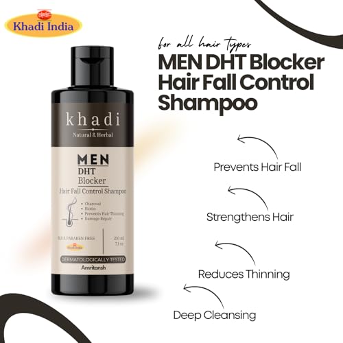 Image of Khadi Natural DTH Blocker Shampoo for Men | Hair Fall Control & Thinning Prevention | With Biotin & Charcoal | Sulfate, SLS & Paraben Free | Hair Strengthening & Damage Repair | 420 ml - By AMRITANSH