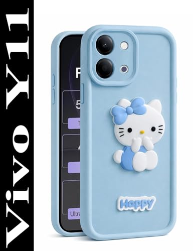 Image of Knotyy Cute 3D Cartoon Soft Silicone Back Cover for Vivo Y11 5G - Stylish Design Slim Protective Case with Camera Protection for Vivo Y11 5G (Blue)