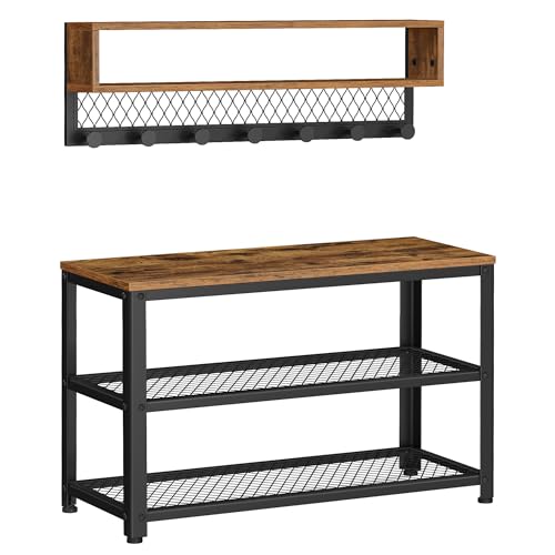 VASAGLE Porte-Manteau et Banc pour Chaussures, Meuble d'Entrée à 2 Étagères, Multifonctionnel,...