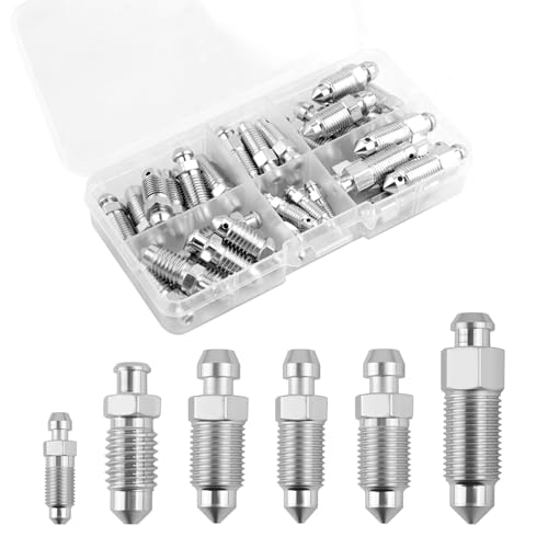 36PCS 6 Types Brake Bleeder Screw Assortment Kit H9403-6 H9410-6 H9406-6 H9402-6 H9407-6 H9404-6 Brake Bleeder Screw Standard SAE & Metric Speed Bleeders Screws Replacement