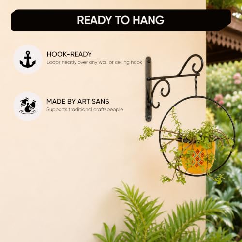 Image of AAKRITI ART CREATIONS Metal Hanging Planter | Handpainted Planter, Modern Art, Yellow Glossy Finish | Outdoor & Indoor Home Decor Items | Room Decoration Artifacts, Flower Pots for Living Room