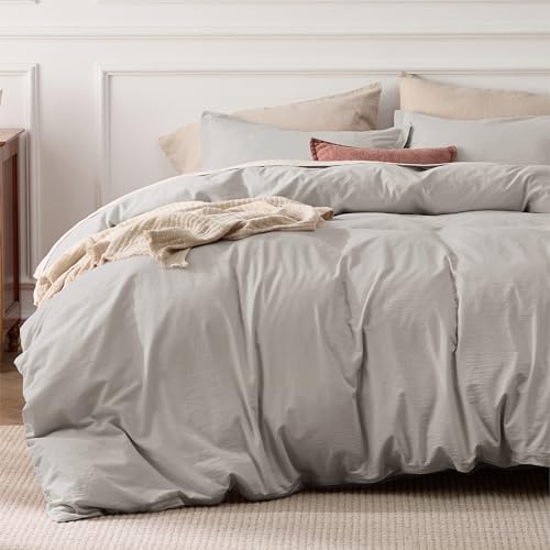 Bedsure 100% Stone Washed Cotton Duvet Cover Queen Size - Stone Color Minimalist Cotton Duvet Cover Linen Like for All Seasons - GentleSoft™ Plain Simple Bedding (Queen, 90"x90")
