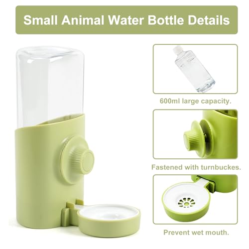 XHYASD 600 ml Rabbit Water Bottle for Small Animals, Hanging Non-Drip Automatic Water Dispenser for Bunny, Guinea Pig, Chinchilla, Hedgehog (Green) - Image 3