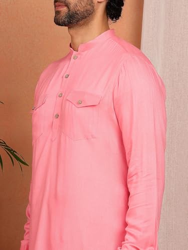 Image of See Designs Men's Full Sleeve Mandarin Collar Viscose Rayon Solid Pathani Set