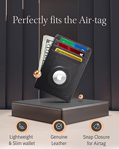 Image of Access Denied AirTag Holder Slim Wallet Genuine Leather RFID Blocking Gifts For Men, Black, Minimalist