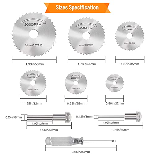 Cutting Wheel Set For Drills Rotary Tool, 8Pcs Hss Rotary Drill Saw Blades Steel Saw Disc Wheel Cutting Blades With 1/8" Straight Shank Mandrel, One Screwdriver(Power Tools Are Not Included) #TOP3