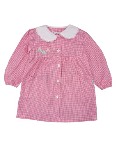 DESIGN CLASSICO: Grembiule lungo a quadretti rosa, perfetto per la scuola materna, con un taglio elegante e confortevole per le bambine