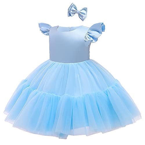 0-6T Big Bowknot Sequins Toddler Baby Girls Embroidered Lace Dresses with Headwear2