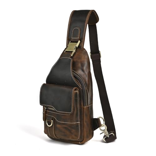 La Mejor Selección de Morrales de Piel los preferidos por los clientes. 46 Handadsume 8241 - Mochila bandolera de piel auténtica para senderismo y viaje, para hombres y mujeres, 8241 café, Mediano, Estilo retro clásico sin calle