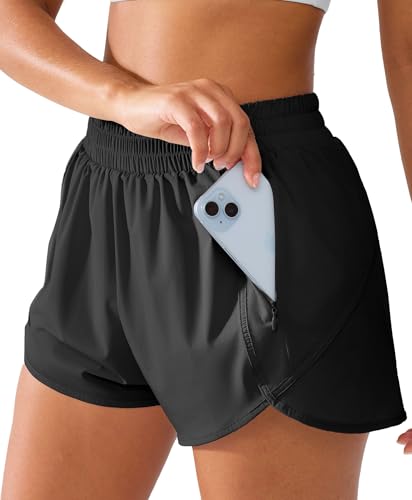 BRXL Mid Waisted Running 2 in 1 Shorts for Women Lightweight Split Hem Gym Athletic Shorts with Liner Phone Pockets