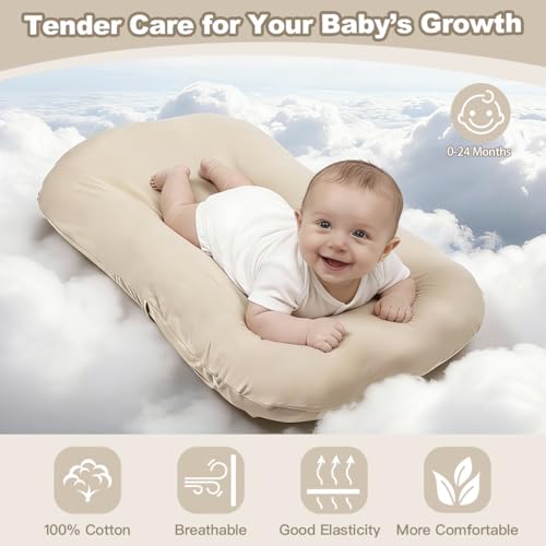 Image of Infant Support Cushion -Baby Support Cushion for Newborn, Oversized for 0-24 Months (36.5*20 inchs), Tummy Time Mat for Home and Travel, Soft Cotton, Supervised Use, Baby Essentials Gift -includ cover