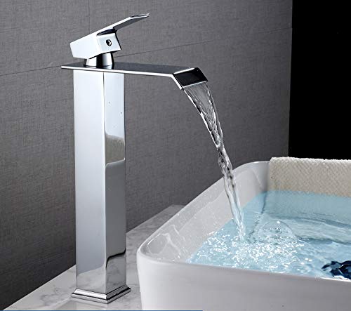 Mitigeur de lavabo en cascade d'or élevé anti-éclaboussures en laiton monotrou