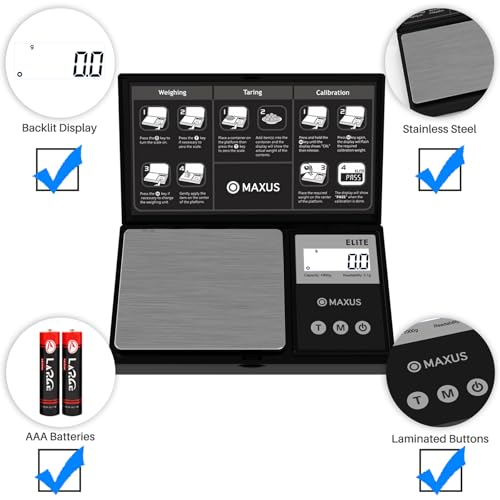 Image of MAXUS Digital Gram Scale 1000g /0.1g, Small Food Scale with Backlit LCD, Mini Pocket Scale for Jewelry
