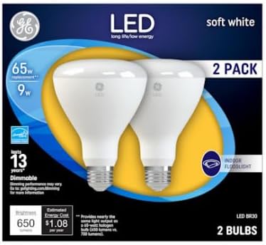 GE Lighting Indoor Floodlight Led Bulb, Dimmable, Br30, Soft White, 700 lumens, 10w (65 W Replacement) 2-pk