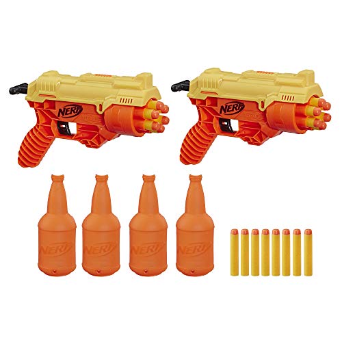 Image of Nerf NanoFire Blaster, Green Single-Shot Blaster, Includes 3 Elite Darts & 26-Piece Cobra RC-6 Dual Targeting Set,Includes 2 Toy Blasters & Rival Knockout XX-100 Blaster Round Storage, 85 FPS Velocity