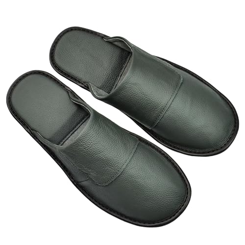 Image of Hwayslon Leather Slippers Men's Women's Leather Room Shoes Natural Cowhide Luxury Solid Color Unisex