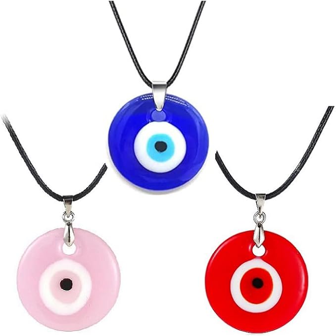 Evil Eye Pendant Necklace Glass Leather 