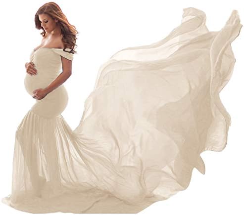 Maternity Off Shoulder Chiffon Gown Long Maxi Photography Dress for Photo Shoot Photo Props Dress