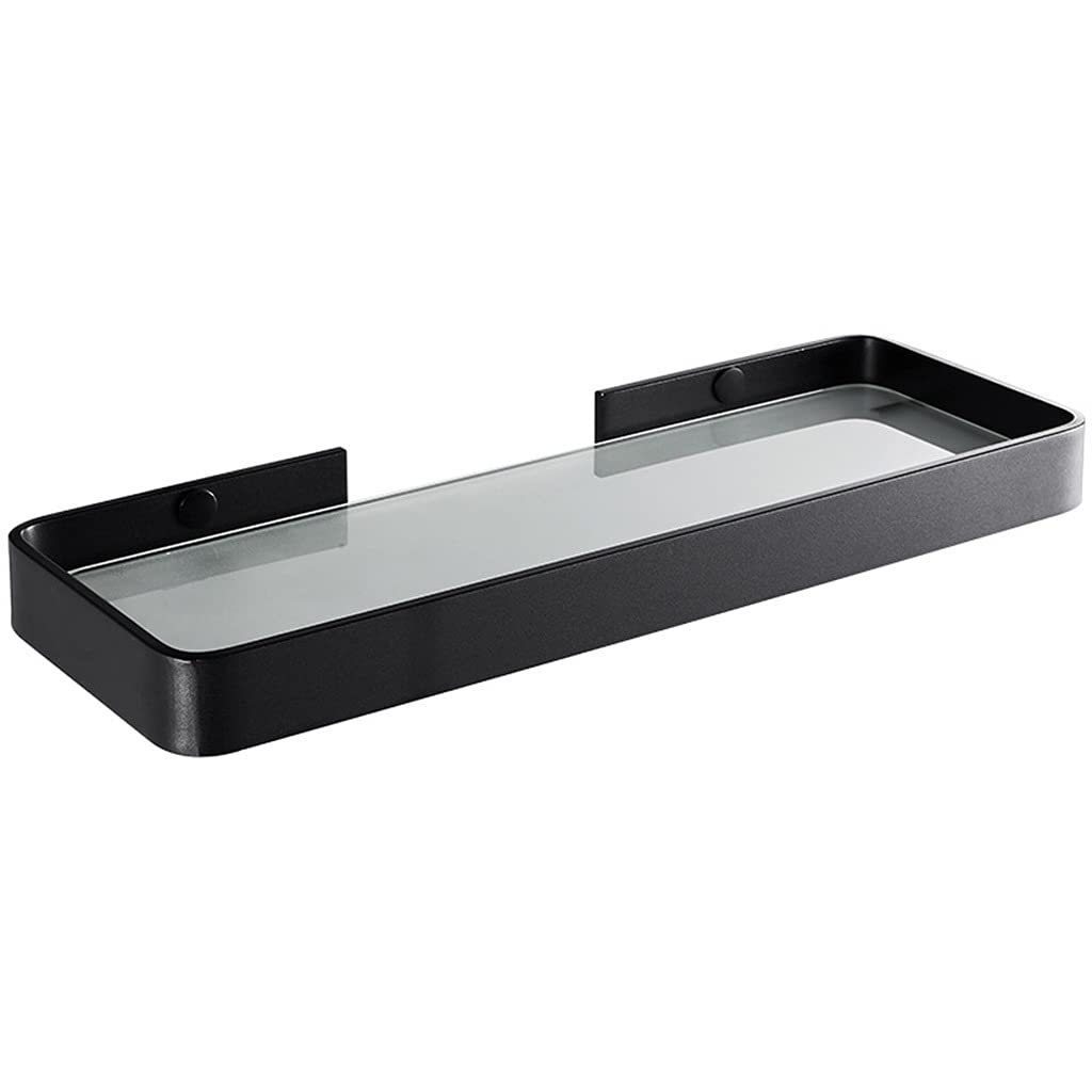 Estante de vidrio y aluminio negro de 250mm para ducha sin clavos