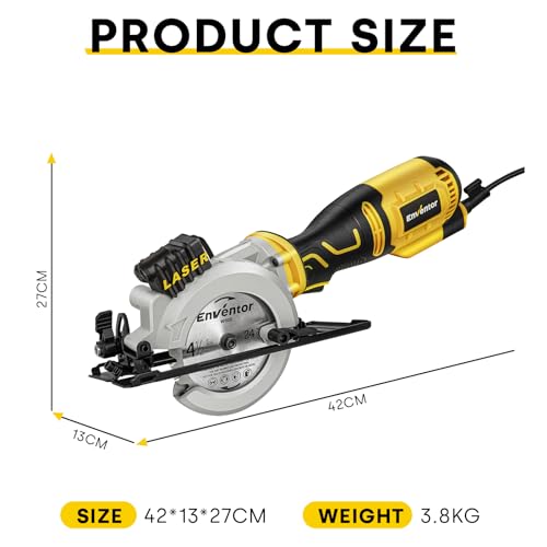 Enventor Mini Circular Saw, 705W 3500RPM Pure Copper Motor Compact Electric Circular Saw with Laser Guide, 6 Blades(115mm), Max Cutting Depth 42.8mm(90°), 28mm(45°) for Wood, Soft Metal, Tile, Plastic 8 Enventor Mini Circular Saw, 705W 3500RPM Pure Copper Motor Compact Electric Circular Saw with Laser Guide, 6 Blades(115mm), Max Cutting Depth 42.8mm(90°), 28mm(45°) for Wood, Soft Metal, Tile, Plastic - Image 8