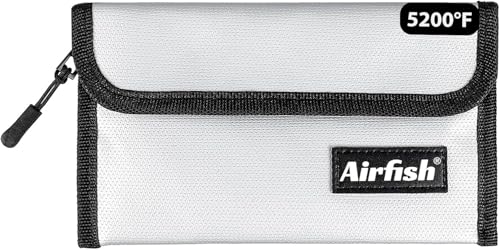 Airfish Fireproof Wallet 5 x 8 inches Waterproof Cash Bag with Zipper Small Fireproof Cash Bag for Valuables silver