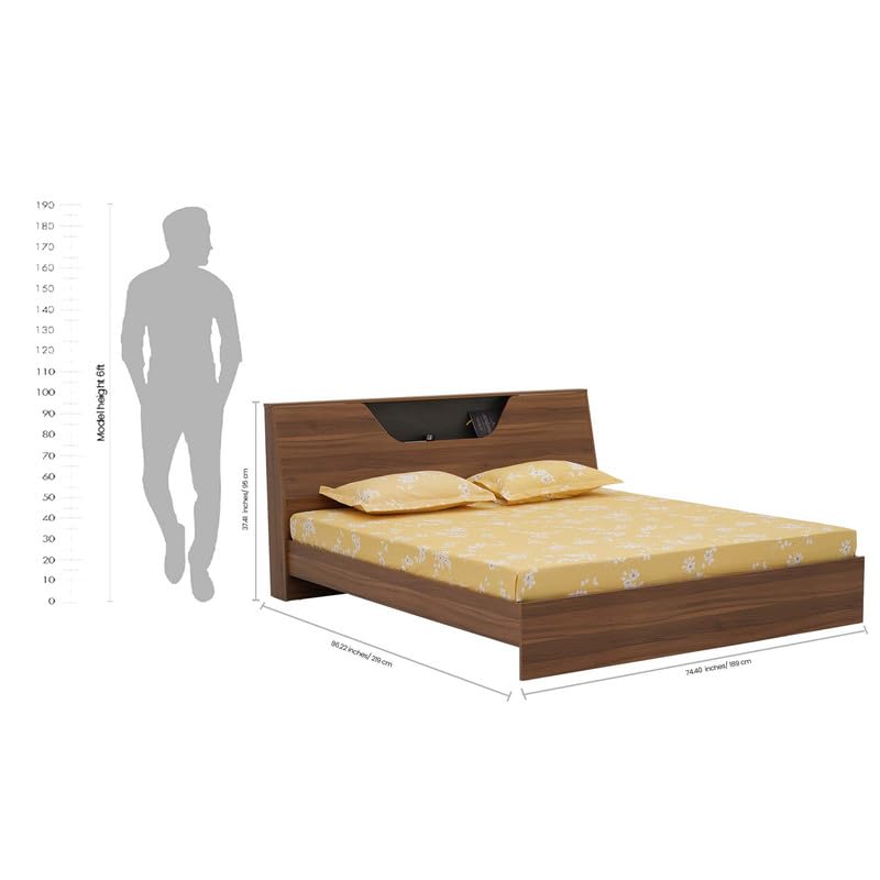 Image of Royaloak Zen King Size Bed Without Storage, Engineered Wood with Melamine Finish, Slanting Headboard, Modern Durable Bed Frame
