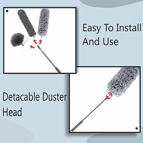 Image of Fulminare 3 in 1 Microfiber Feather Duster 4PCS Bendable & Extendable Fan Cleaning Brush with 100 inches Expandable Pole Handle Washable Mop for High Ceiling Fans (King)
