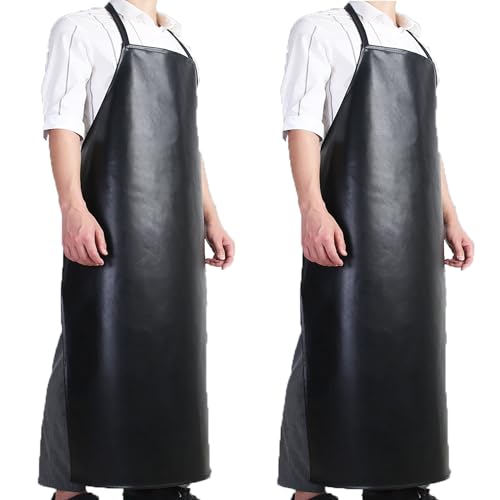 CHAMSUREUK 2 Stück 115CM Wasserdicht Schürze Ölresistenz Arbeitsschürze fleischerschürze metzgerschürze, für Herren Damen, Autowäsche, Labor, Metzger, Kochen, Küche, Schwarz