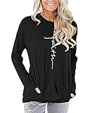 AELSON Women's Casual Faith Printed Round Neck Sweatshirt T-Shirts Tops Blouse with Pocket