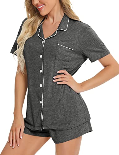Image of SWOMOG Womens Button Down Pajamas Set Short Sleeve Sleepwear Bride Soft Pj Lounge Sets XS-3XL