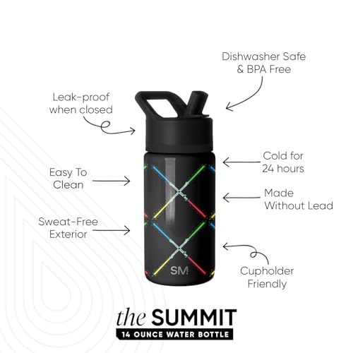 Image of Simple Modern Kids Summit Water Bottle with Straw Lid | Star Wars 14oz Stainless Steel Cup Insulated Tumbler for Boys, Girls, School | Star Wars Saber Argyle