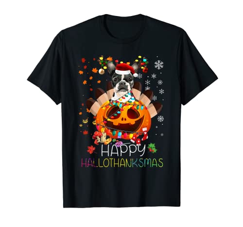 Boston Terrier Dog Happy Thanksgiving Halloween Navidad pijama Camiseta