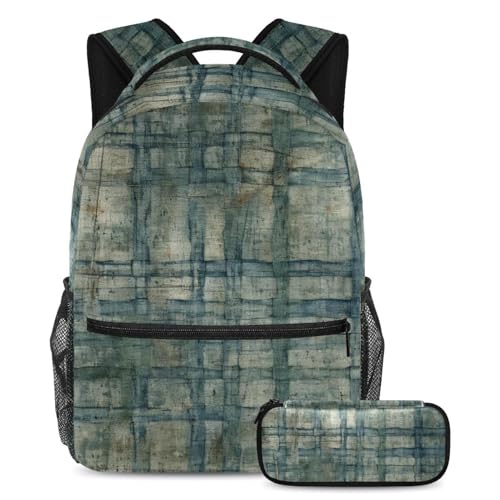 Sac à dos grande capacité bleu chiné et sa trousse scolaire robuste
