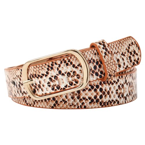 Women Snakeskin Print Skinny Thin Faux Leather Belt Jeans Pants Dress Waist Belt