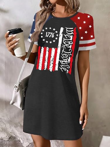 Image of YI XIANG RAN 4th of July Dress Women: American Flag Dresses USA Stars Stripes Shirt Patriotic Tshirt Summer Sundress