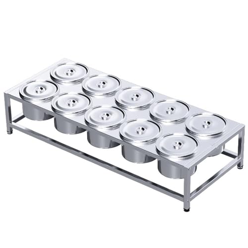 Estante de especias de acero inoxidable con sartenes y tapas, juego de estantes comerciales para especias de cocina, dispensador de condimentos para condimentos, salsas, ensaladas, color