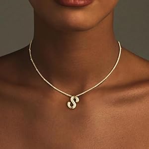 Gold bubble letter necklace for women dainty 14k plated balloon initial pendant necklace trendy charm non tarnish name necklace chunky letter necklace for women jewelry gifts  urban country home decor