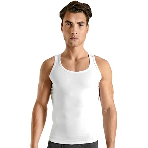 Rounderbum Men’s Compression Tech Slim Fit Cotton Tank Top – Posture Support & Core Shaping Undershirt, 2 Colors