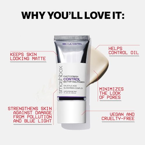 Smashbox Photo Finish Control Mattifying Makeup Primer | Salicylic Acid, Matte, Oil- Control, Vegan + Cruelty Free, 1 Fl Oz