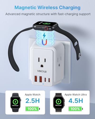Image of Universal Travel Adapter Kit, VINTAR International Power Adapter for Apple Watch Charger with 3 AC Outlets 4 USB Ports (2 USB C), Type A /C /D /G /I /M Detachable Plugs, US to Europe /UK /India /Africa