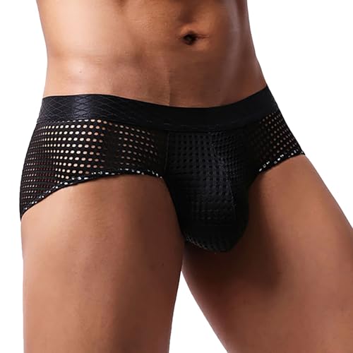 Générique Slips Homme Filet Shorty Respirant Brief Homme Uni Taille Basse sous Vetement Underwear Confortable Doux Leger (Noir, L)