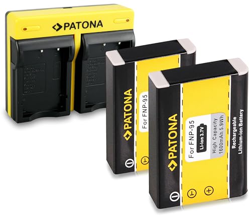 PATONA Dual Cargador con 2X Batería reemplazo para Fuji NP 95 NP95 NP 95 Battery Compatible con Fujifilm FinePix F30, F31, F31fd, X S1, X30, X70, X100, X100S, X100T, Real 3D W1