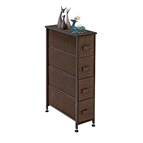 Guangshuohui Narrow Dresser Storage Tower, Vertical Storage Unit With 4 Fabric Drawers, Metal Frame, Slim Storage Tower, 7.9” Width, For Living Room, Kitchen, Small Space, Gap (Coffee) #TOP5