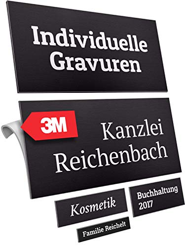 Preisvergleich Produktbild Namensschild mit Gravur aus hochwertigem Aluminium selbstklebend wetterfest schwarz