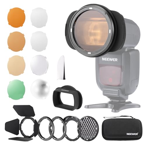 Image of NEEWER Silicone Square Flash Head Adapter Ring with Magnetic Round Flash Head Accessory Color Gel Kit for Z880 Z760 NW760 NW700 NW620 NW635II TT560 Square Head Speedlite, CRM3