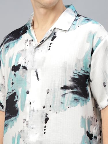 Image of Veirdo Poly Cotton Oversized Loose Baggy Fit Drop Shoulder Cool and Stylish Abstract Print Men Camp Collar Shirt