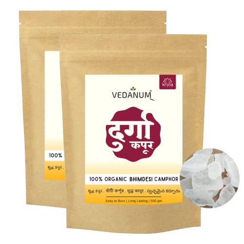 Image of Vedanum Premium 100% Pure Bhimdesi Camphor Jar Authentic Durga Kapur for Pooja (Pack of 2 (500 Gm Each))